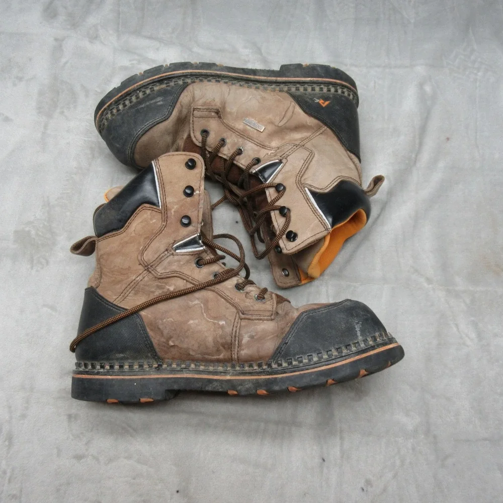 Ridgecut Mens 10W Work Boots Brown Leather Waterproof Steel Toe Utility Rugged‎